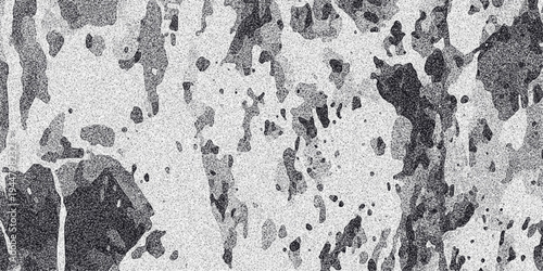 Complex monochrome abstract pattern with varied dark blobs and speckles, offering a unique textured background with a natural, organic feel for design