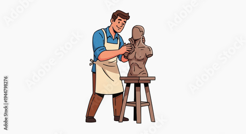 Illustration of a man sculpting a clay bust.