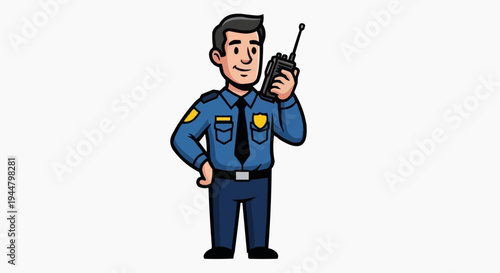 Illustration of a security guard holding a radio