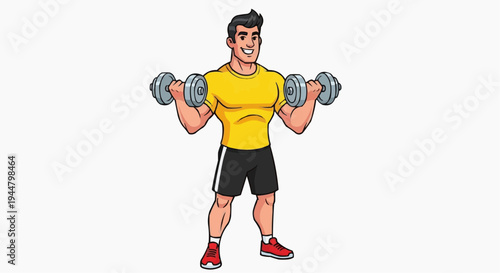 A man lifting dumbbells in a fitness pose