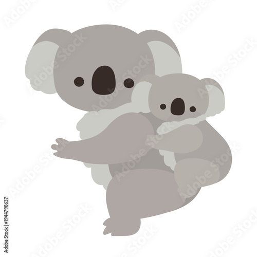 かわいいコアラの親子のフラットイラスト素材