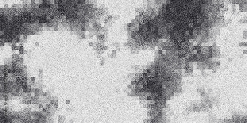 Pixelated abstract grayscale pattern with irregular dark and light blocks and a subtle noise overlay, offering a digital art texture for backgrounds and creative projects
