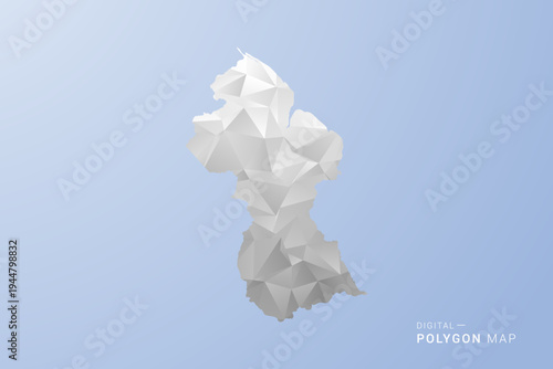 Guyana Map - polygon style vector illustration in gray, white and blue tone, low-poly geometric design, minimal silhouette, suitable for infographic and modern design.