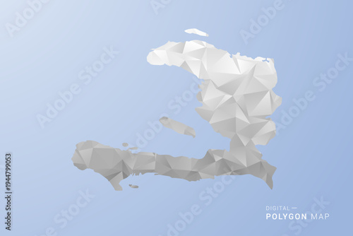 Haiti Map - polygon style vector illustration in gray, white and blue tone, low-poly geometric design, minimal silhouette, suitable for infographic and modern design.
