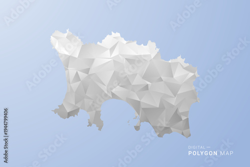 Jersey Map - polygon style vector illustration in gray, white and blue tone, low-poly geometric design, minimal silhouette, suitable for infographic and modern design.