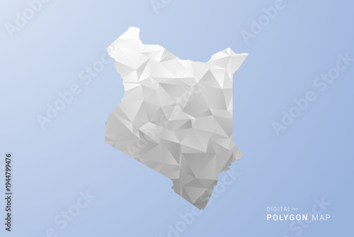 Kenya Map - polygon style vector illustration in gray, white and blue tone, low-poly geometric design, minimal silhouette, suitable for infographic and modern design.