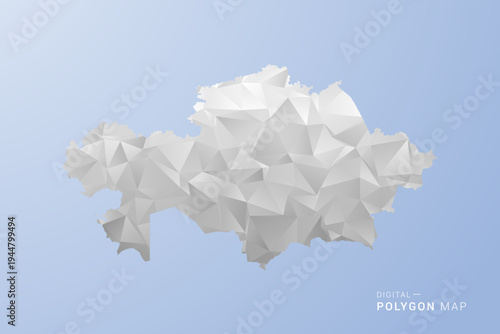 Kazakhstan Map - polygon style vector illustration in gray, white and blue tone, low-poly geometric design, minimal silhouette, suitable for infographic and modern design.