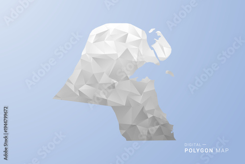 Kuwait Map - polygon style vector illustration in gray, white and blue tone, low-poly geometric design, minimal silhouette, suitable for infographic and modern design.