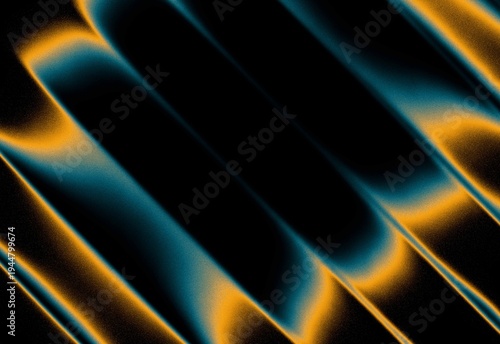 Принти на полотні Abstract teal and orange neon waves flowing diagonally on black background