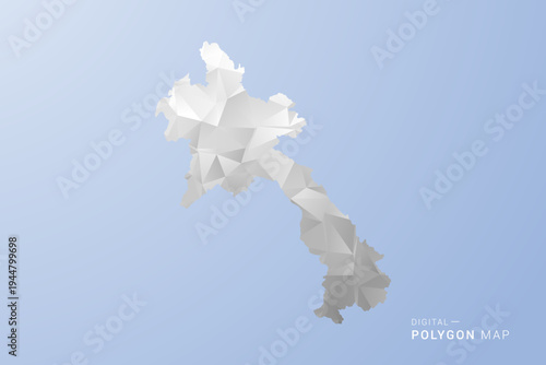 Laos Map - polygon style vector illustration in gray, white and blue tone, low-poly geometric design, minimal silhouette, suitable for infographic and modern design.