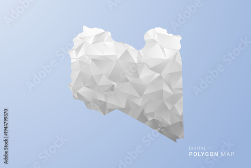 Libya Map - polygon style vector illustration in gray, white and blue tone, low-poly geometric design, minimal silhouette, suitable for infographic and modern design.