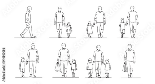 Father Walking With Children Holding Hands — Family Parenthood and Everyday Moments
