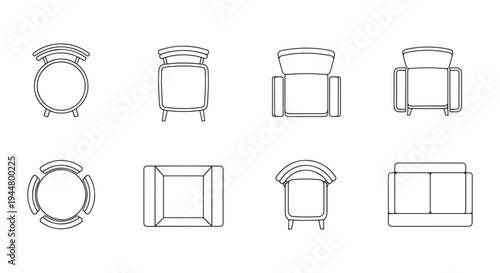 Top View Furniture Icons Set for Floor Plans and Interior Layouts – Chairs Armchairs and Sofas