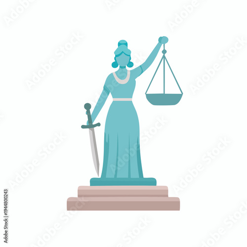 Illustration of Lady Justice statue holding scales and sword
