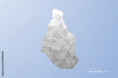 Montserrat Map - polygon style vector illustration in gray, white and blue tone, low-poly geometric design, minimal silhouette, suitable for infographic and modern design.