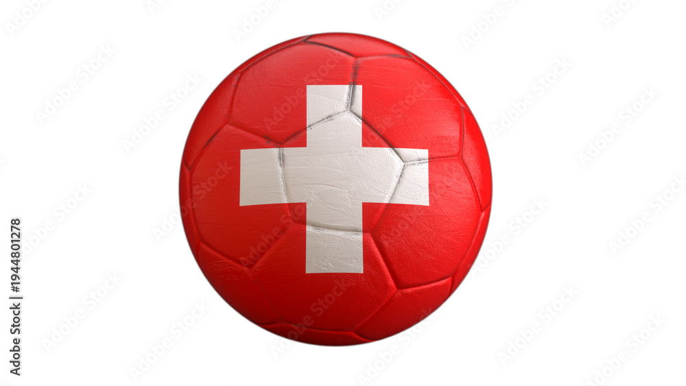 Fototapeta premium Switzerland flag soccer ball isolated on light gray background, national football concept, 3D sports illustration