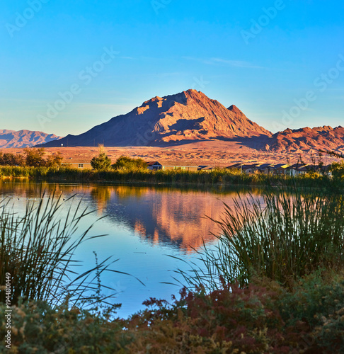 Mountain Sunrise Reflection at Henderson Bird Viewing Preserve Water Pond Panorama