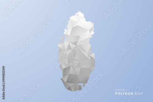 Qatar Map - polygon style vector illustration in gray, white and blue tone, low-poly geometric design, minimal silhouette, suitable for infographic and modern design.