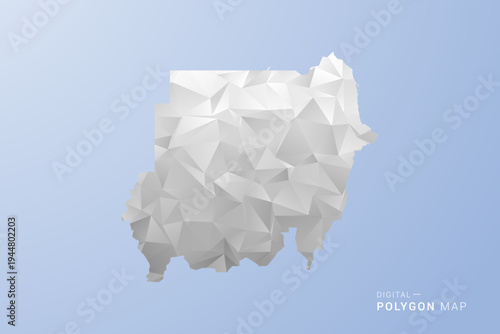 Sudan Map - polygon style vector illustration in gray, white and blue tone, low-poly geometric design, minimal silhouette, suitable for infographic and modern design.
