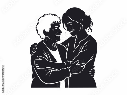 Mother and Daughter Hugging Silhouette Illustration for Mother's Day