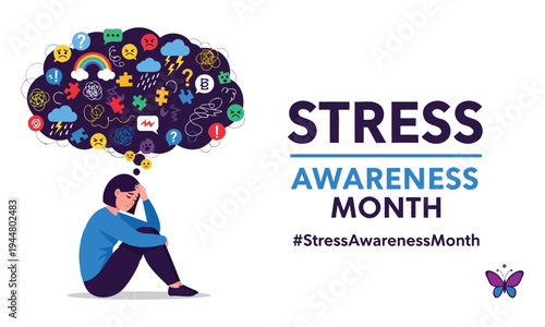 Stress awareness month mental health illustration