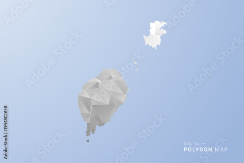 Sao Tome and Principe Map - polygon style vector illustration in gray, white and blue tone, low-poly geometric design, minimal silhouette, suitable for infographic and modern design.