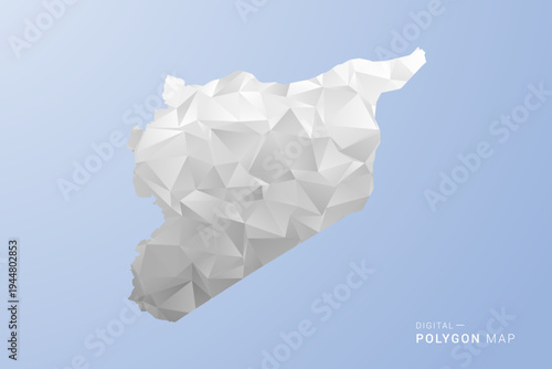 syria Map - polygon style vector illustration in gray, white and blue tone, low-poly geometric design, minimal silhouette, suitable for infographic and modern design.