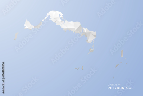 Turks and Caicos Islands Map - polygon style vector illustration in gray, white and blue tone, low-poly geometric design, minimal silhouette, suitable for infographic and modern design.