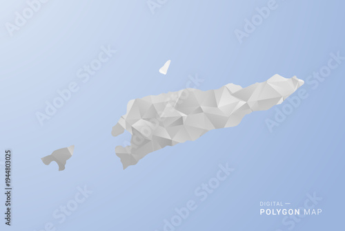 Timor Leste Map - polygon style vector illustration in gray, white and blue tone, low-poly geometric design, minimal silhouette, suitable for infographic and modern design.