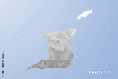 Trinidad and Tobago Map - polygon style vector illustration in gray, white and blue tone, low-poly geometric design, minimal silhouette, suitable for infographic and modern design.