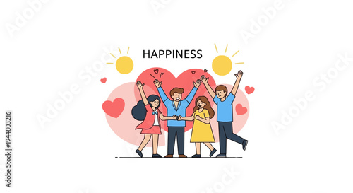Colorful illustration of a happy group celebrating International Day of Happiness with joyful people in a lively party scene