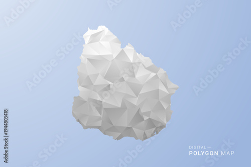 Uruguay Map - polygon style vector illustration in gray, white and blue tone, low-poly geometric design, minimal silhouette, suitable for infographic and modern design.
