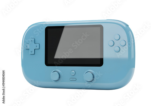 Light blue handheld game console isolated on a transparent background