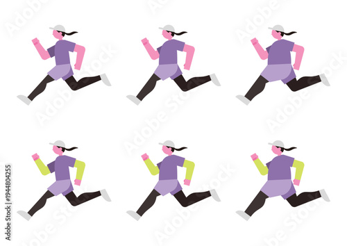 走る女性の体型変化のベクターイラスト素材セット
