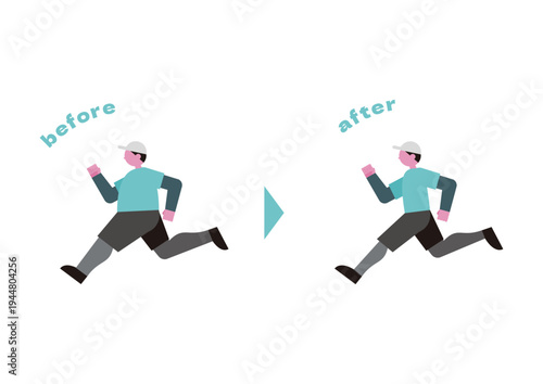 走る男性の体型ビフォー・アフターベクターイラスト素材セット