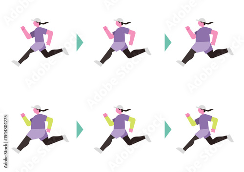 走る女性の体型変化のベクターイラスト素材
