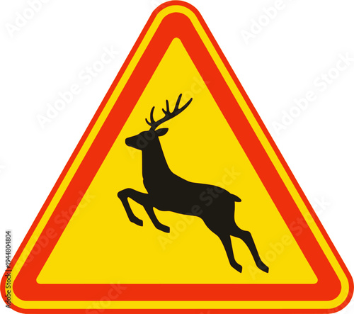 Deer Crossing Warning Traffic Sign Animal Road Hazard Symbol Vector