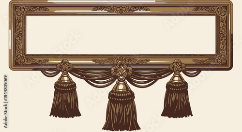 Elegant ornate vintage frame with decorative tassels for luxurious design.