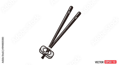 Illustration of black chopsticks with a ceramic rest isolated on a white background.