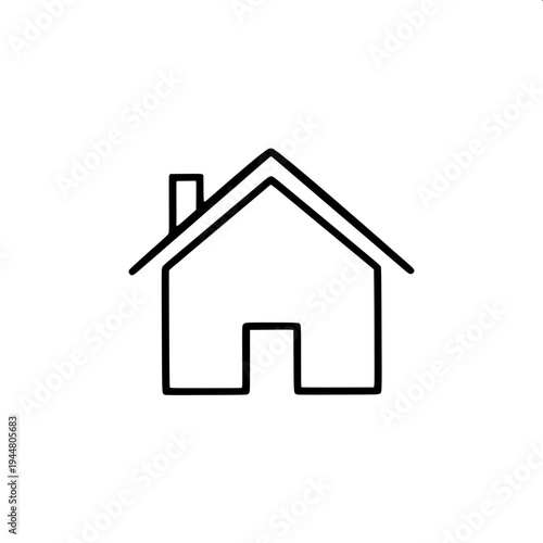 Simple vector illustration of a suburban house silhouette, dark gray solid shape, garage on left, centered arched doorway, two arched windows above, right side window with shutters, minimalist real es