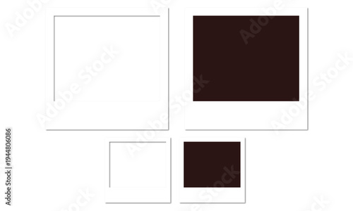 Set of blank instant photo frames in different sizes with white and black placeholders.