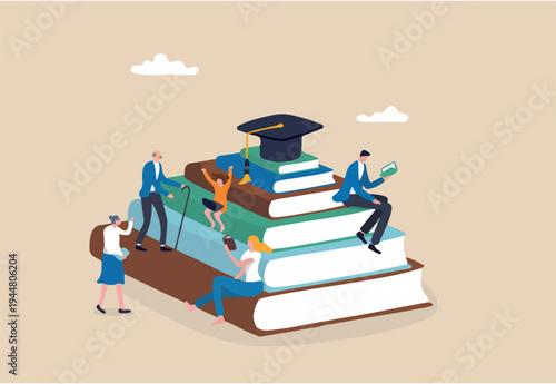 Lifelong learning, self study to motivate and improve skill development, continue learn new knowledge for life long concept, people in different age reading new books and study online on book