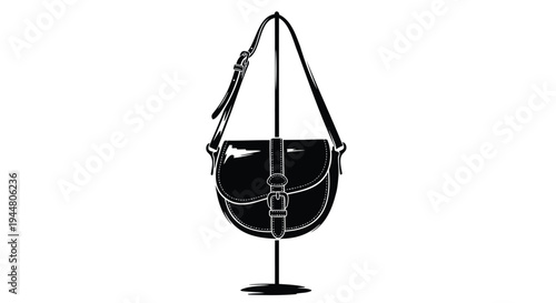 Vector black leather shoulder bag icon