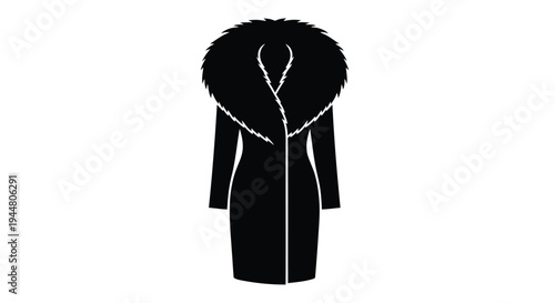 Vector illustration of a black fur trimmed coat