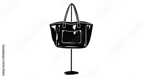 Vector illustration of a black handbag on a stand