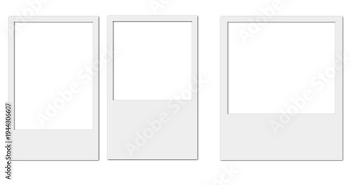 Three blank instant film photo frames in vertical and horizontal orientations for mockup