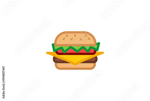 A delicious illustration of a cheeseburger with lettuce, tomato, and cheese on a bun.