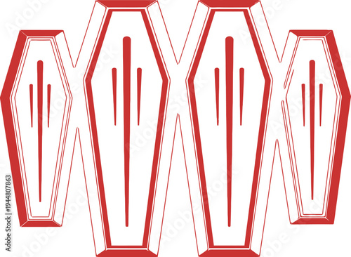 Iconic graphic design element with red and white colors and symmetrical patterns