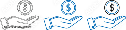 Icon evolution of hand holding dollar coin symbolizing financial growth