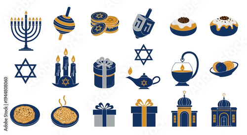 Vibrant Hanukkah Celebration Silhouette Set Highlighting Cultural Jewish Traditions.